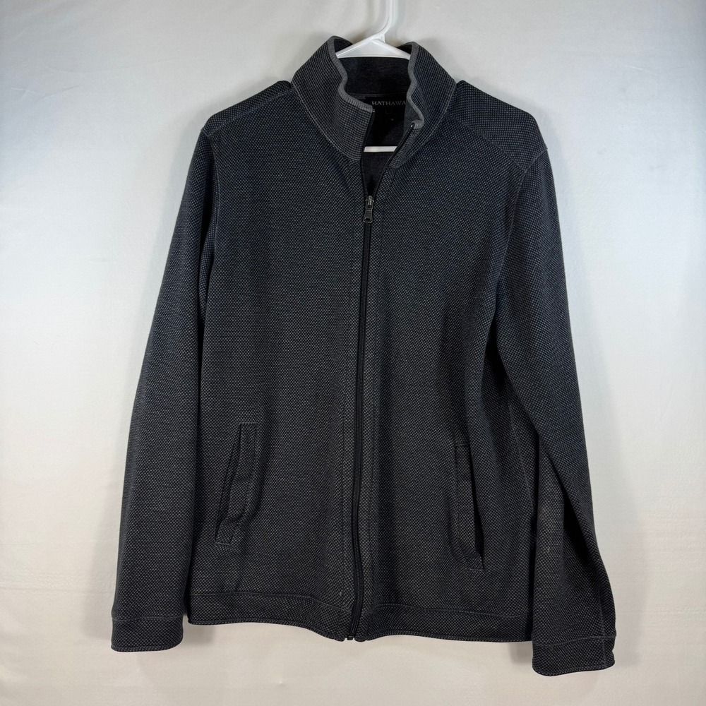 Hathaway Mens Full Zip Sweatshirt Jacket Gray Textured Mock Neck Size M
